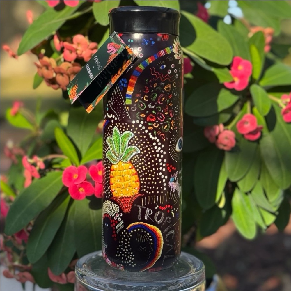 Starbucks 2025 Farm Rio Embroidery and Beadwork Stainless Steel Water Bottle